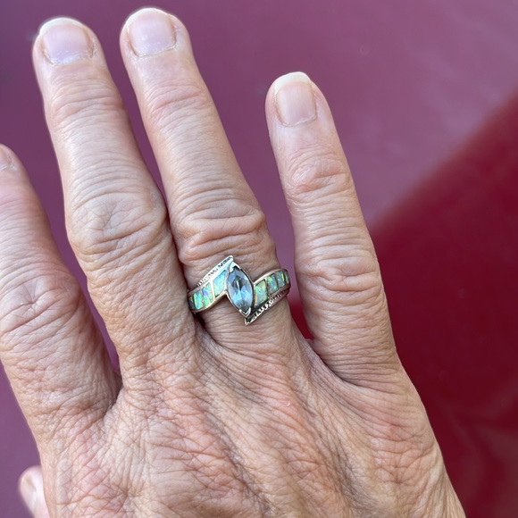 Aquamarine & Abalone Ring on Sterling Silver! - Picture 2 of 5